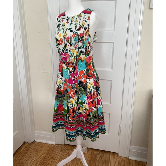 Maggy London Multicolor Floral Sleeveless A Line Fit Flare Dress Size 12 $175 - Picture 3 of 16